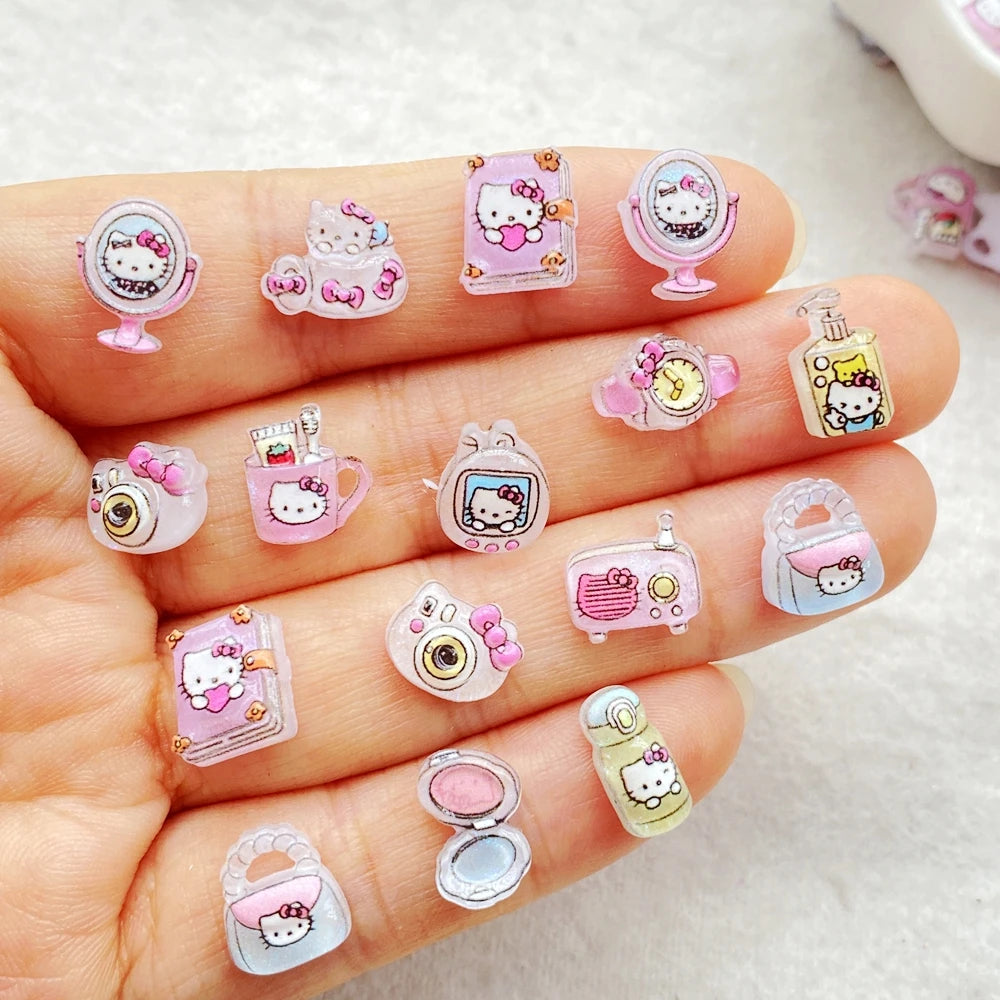 50Pcs Mixed Resin Kitten makeup mirror, camera, book Charms Rhinestones DIY Craft For Nail 3D Decorations Jewelry