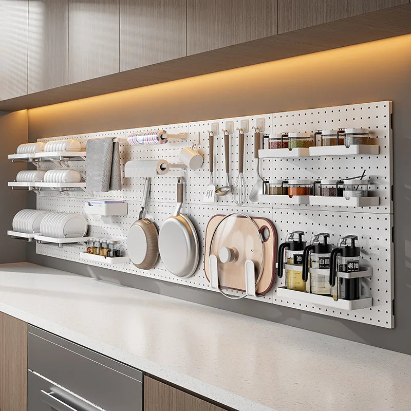 Cream Style Wall-Mounted Pegboard Organizer – DIY Storage Panel with Hooks, Shelves & Racks for Kitchen, Bedroom, Office