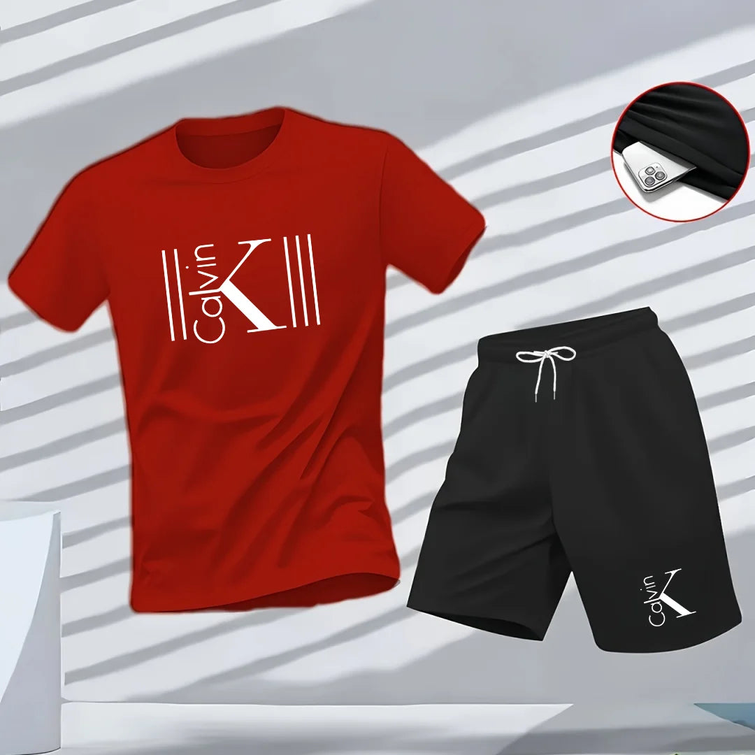 2025 Men's Breathable Sports Pattern Printed T-Shirt Casual Fashion Short-Sleeved T-Shirt Summer Streetwear Top Two-Piece Set
