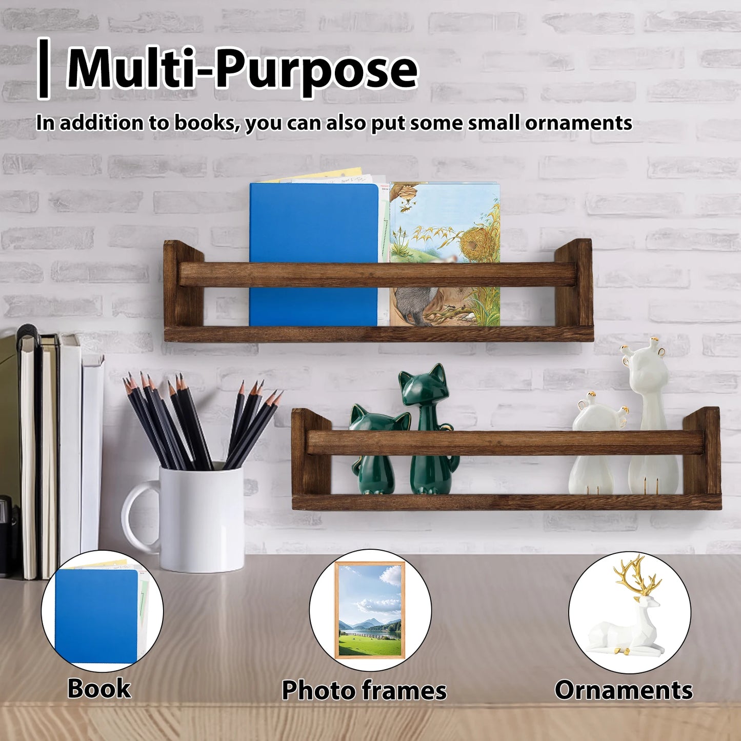3Pcs Wooden Floating Shelves Wall Mounted Book Shelves Multi purpose Storage Rack Floating Nursery Book Shelves for Home Bedroom