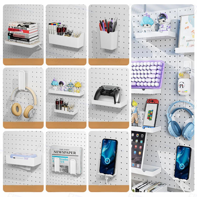 Cream Style Wall-Mounted Pegboard Organizer – DIY Storage Panel with Hooks, Shelves & Racks for Kitchen, Bedroom, Office