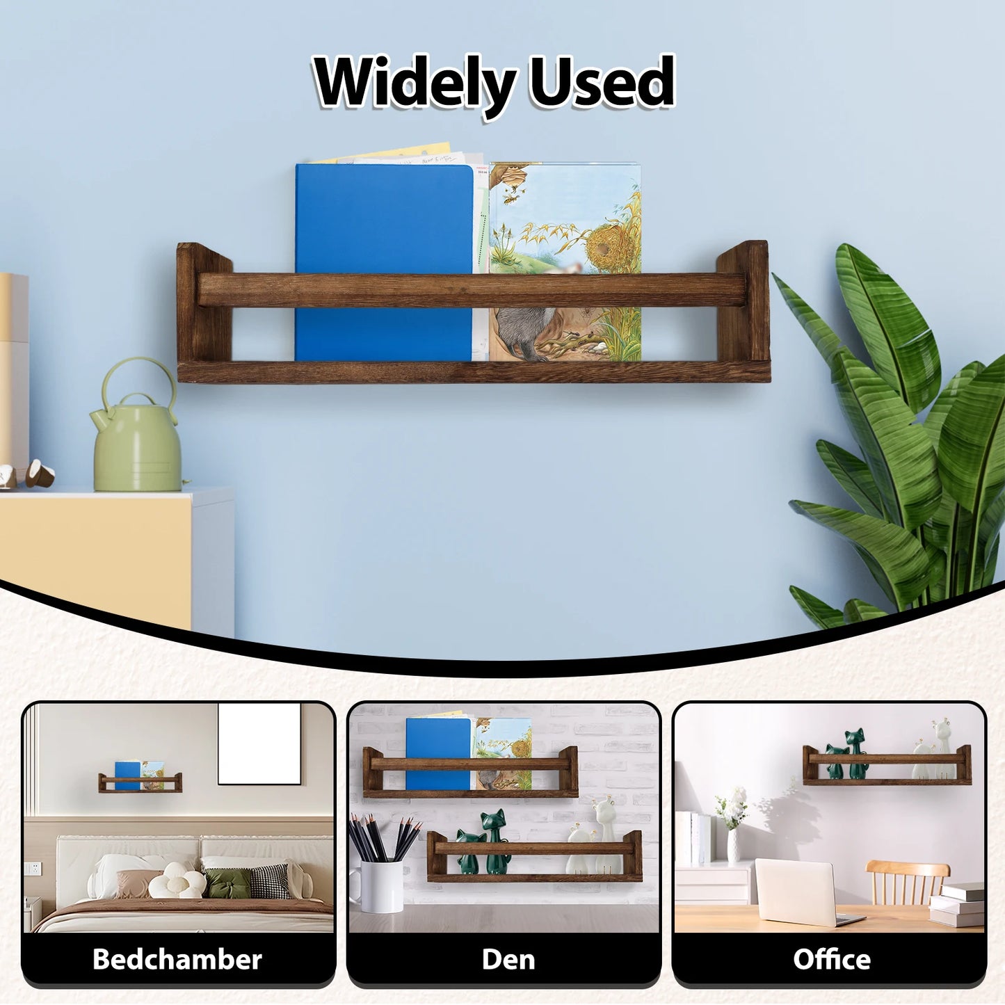 3Pcs Wooden Floating Shelves Wall Mounted Book Shelves Multi purpose Storage Rack Floating Nursery Book Shelves for Home Bedroom