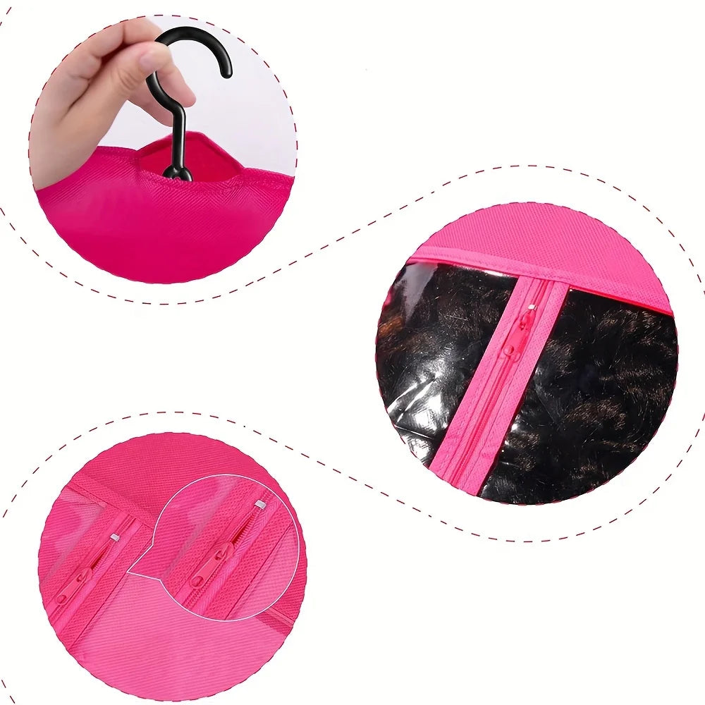 Wig & Hair Extension Hanging Storage Bag Transparent Dustproof Protector with Hook for Salon Home Use