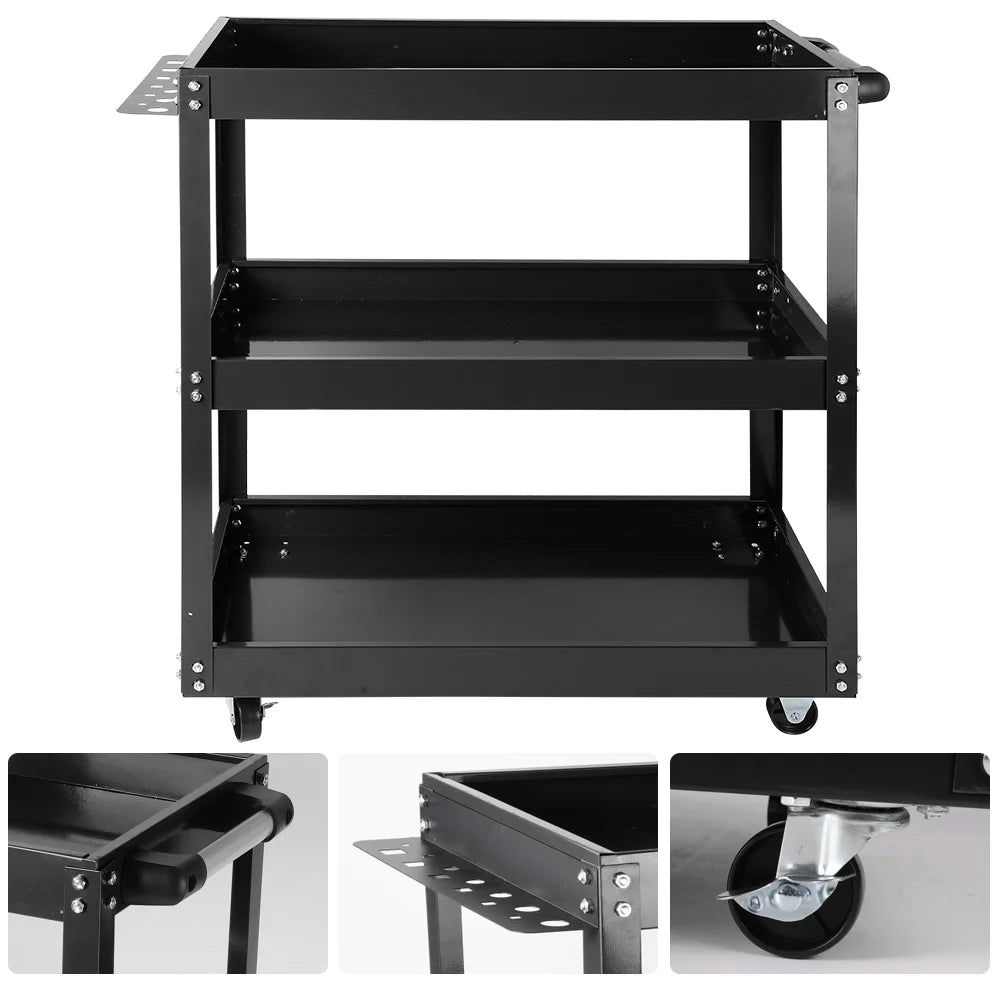 Heavy Duty Rolling Tool Cart Service Carts with Wheels 3 Tier Portable Utility Rolling Tool Garage Cart Collapsible Storage Cart