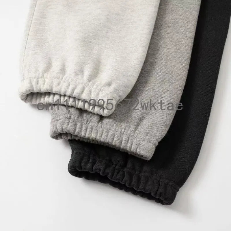 Fashion Double Line Matching Set Men's Drawstring Pants Luxury Design Plush Letter Pants High Street Couple Oversized Pants Set