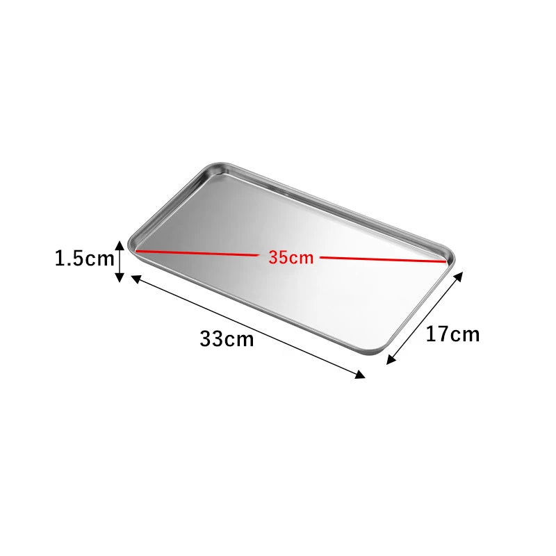 Stainless Steel Rectangle Food Storage Trays Sausage Noodles Fruit Dish Pastry Baking Plates for Restaurant Hotel Kitchen