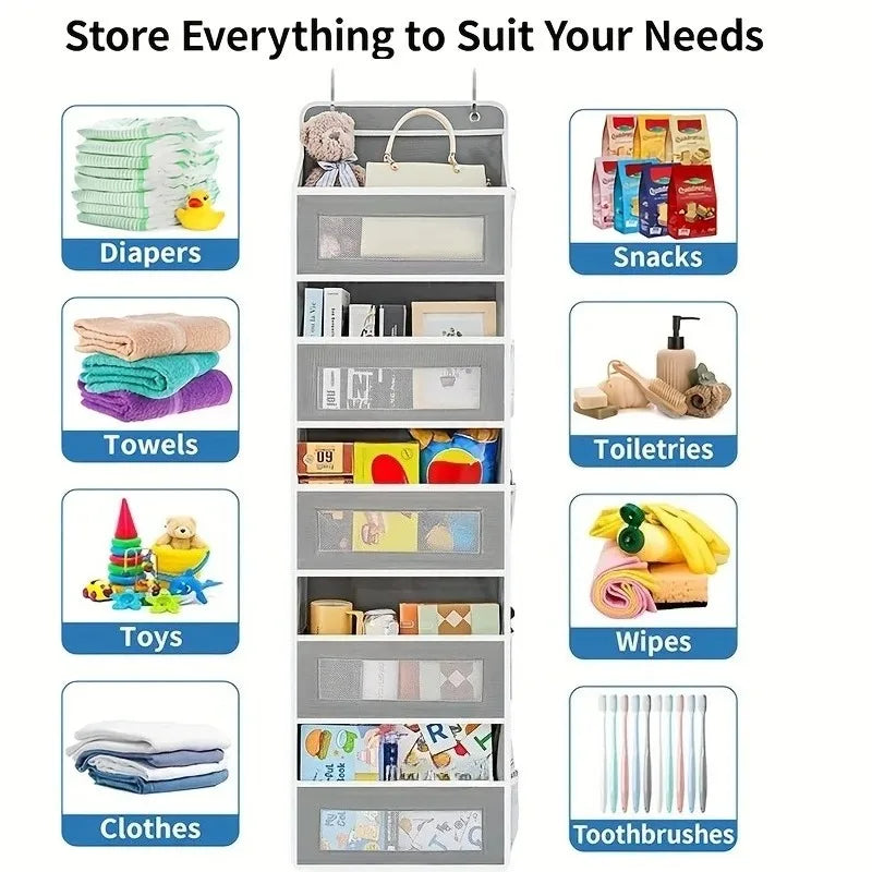 5-Shelf Hanging Storage Organizer - Behind Door Anti-Tilt 5 Large Capacity Pockets Suitable for Bedroom Bathroom