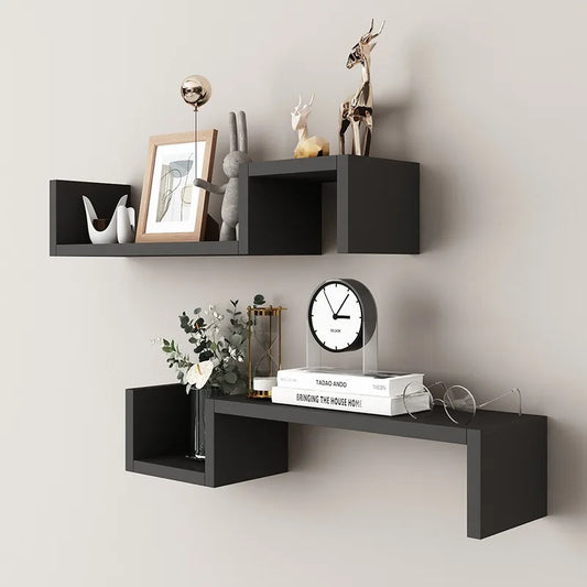 Modern Floating Shelves Wall Mounted 2-Tier, Living Room Bedroom Decor, Geometric Storage Shelf, Organizer for Books Plants Art