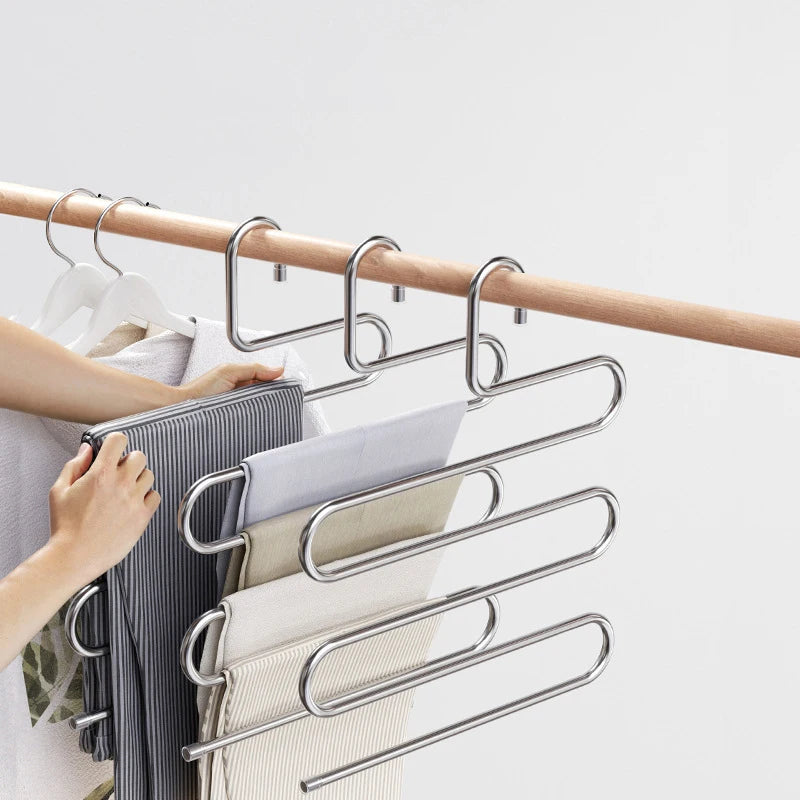Stainless Steel Pants Rack Five-Layer Multi-Functional Hanger Multi-Layer Pants Storage Rack Home Organizer