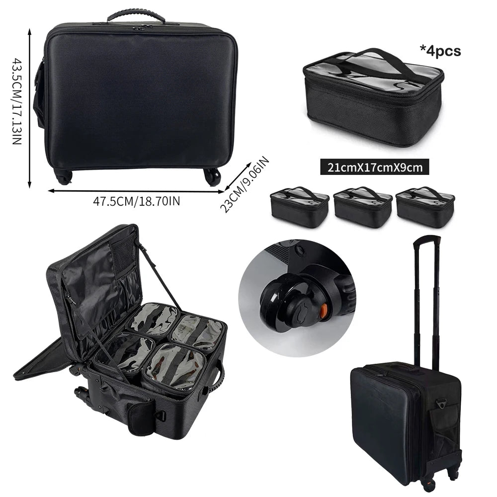Professional Makeup Suitcase Case Designer Pull Rod Oxford Makeup Bag Large Capacity Nail Art Tattoo Storage Box Luggage