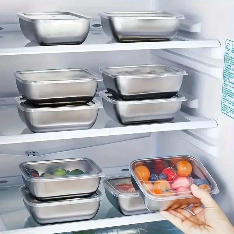 5-Piece Stainless Steel Food Storage Containers, Stackable Meal Prep Boxes for Fridge Lunch Travel Kitchen