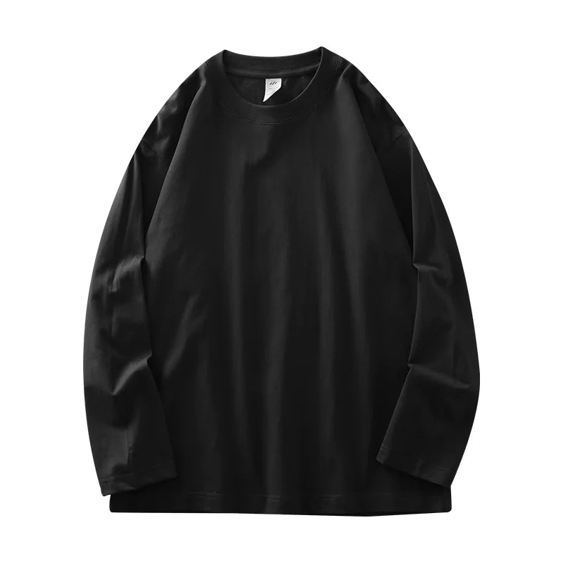 DUKEEN Men's 260G Long Sleeve T Shirts 2025 Spring Pure Cotton Solid Color Basic Crew-Neck Undershirt Men's Loose Tops 11 Color