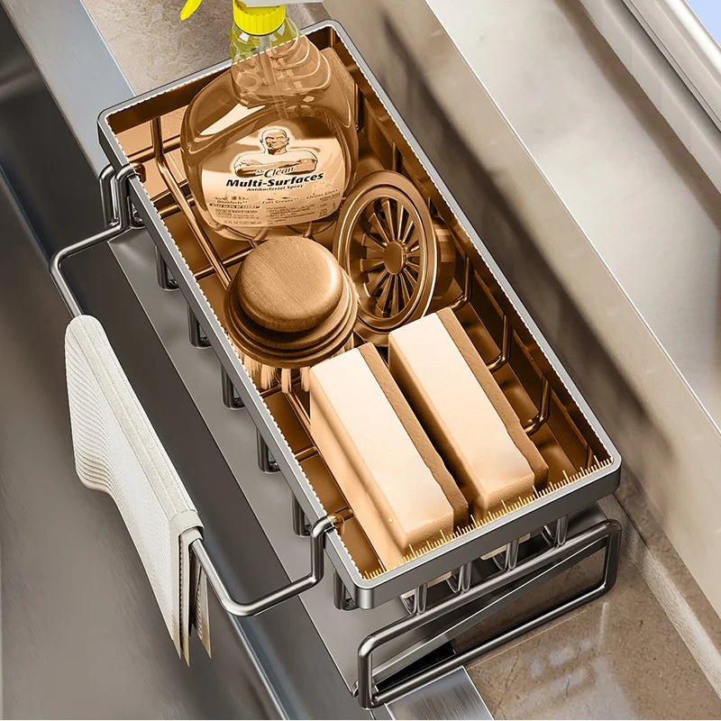 Sink Cleaning Tools Storage Rack Kitchen Drain Organizer Sponge Cleanser Rag Hanger - Space-Saving Home Essential