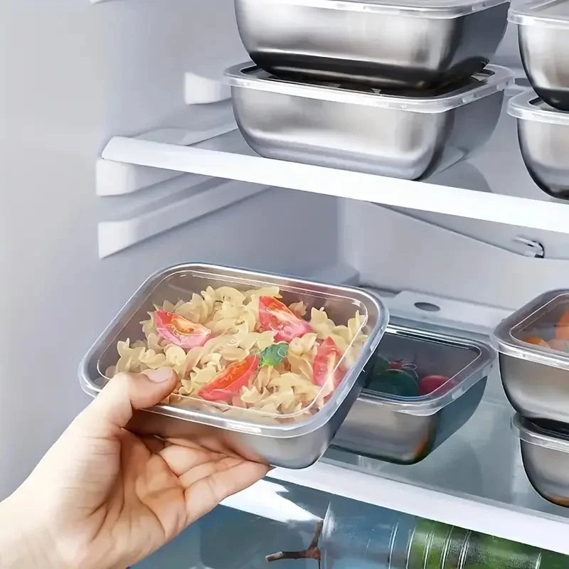5-Piece Stainless Steel Food Storage Containers, Stackable Meal Prep Boxes for Fridge Lunch Travel Kitchen